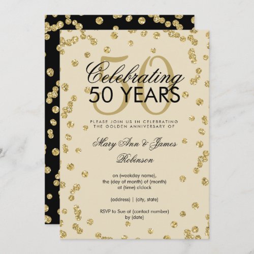 50th Wedding Anniversary Gold Glitter Confetti Invitation