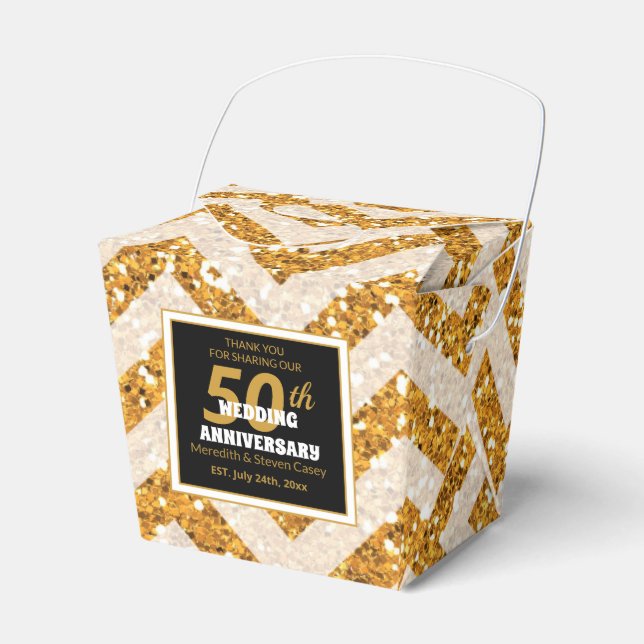 50th Wedding Anniversary Gold Glitter Favor Box (Front Side)