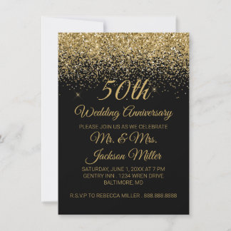 50th Wedding Anniversary Gold Glitter Invitation