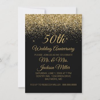 50th Wedding Anniversary Gold Glitter Invitation by Evented at Zazzle