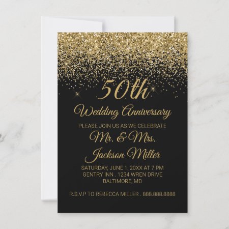 50th Wedding Anniversary Gold Glitter Invitation