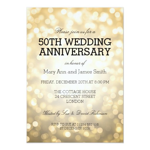 50th Wedding Anniversary Gold Glitter Lights Card | Zazzle