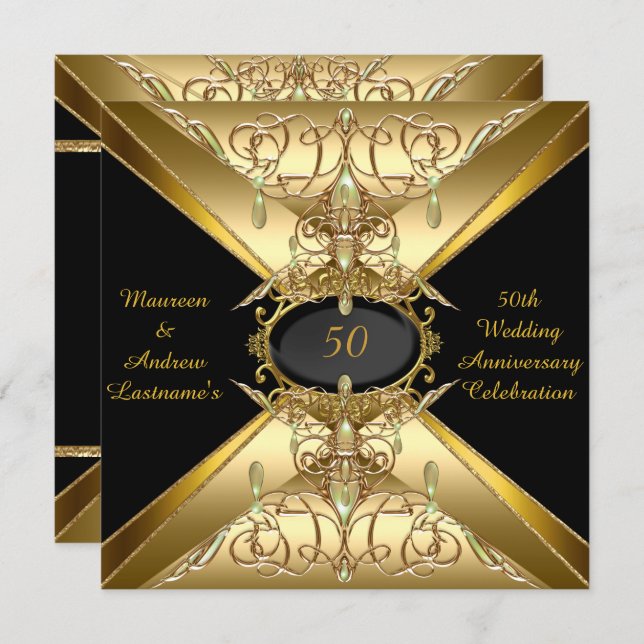 50th Wedding Anniversary Gold Golden Jewel 2 Invitation (Front/Back)