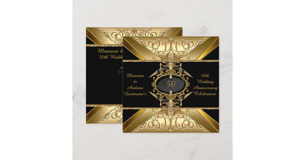50th Wedding Anniversary Gold Golden Jewel Invitation | Zazzle