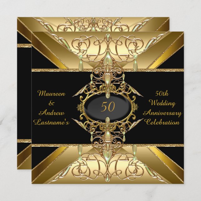50th Wedding Anniversary Gold Golden Jewel Invitation (Front/Back)