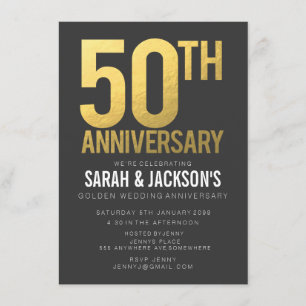 50th Wedding Anniversary Gold Gray Party Invitation