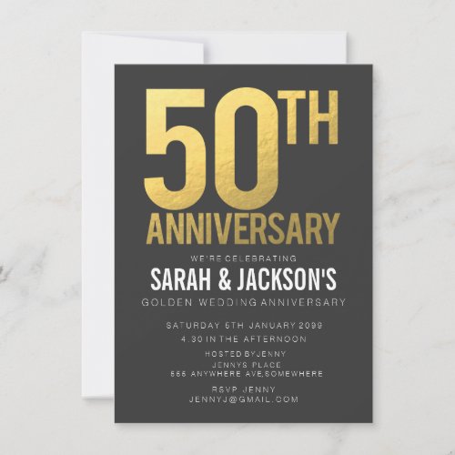 50th Wedding Anniversary Gold Gray Party Invitation