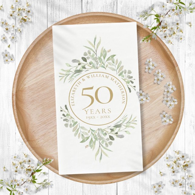 50th Wedding Anniversary Gold Greenery Leaves Paper Guest Towels (50th Wedding Anniversary Gold Greenery Leaves Paper Guest Towels)