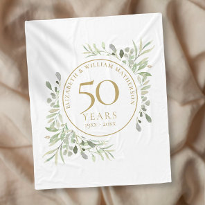 50th Wedding Anniversary Gold Greenery Watercolor Fleece Blanket