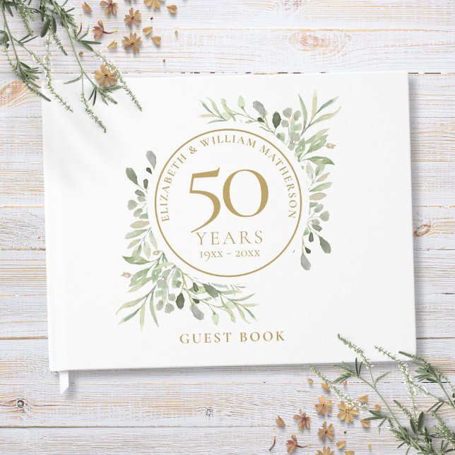 50th Wedding Anniversary Gold Greenery Watercolor Guest Book (50th Wedding Anniversary Gold Greenery Watercolor Guest Book)