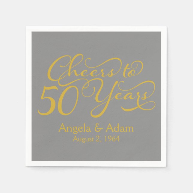 50th Wedding Anniversary Gold Grey Cheers Paper Napkins (Front)