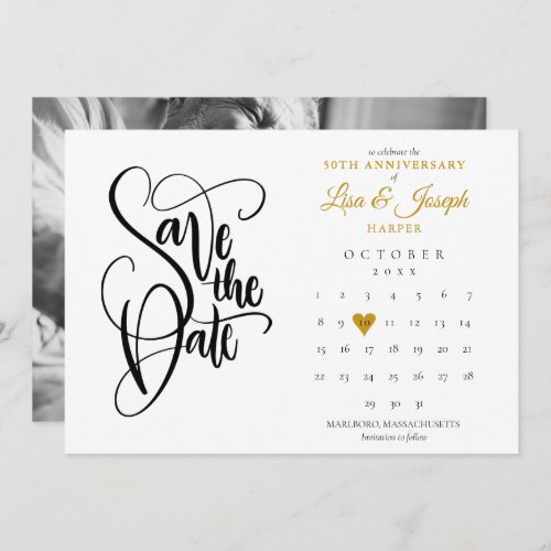 50th Wedding Anniversary Gold Heart Calendar Photo Save The Date