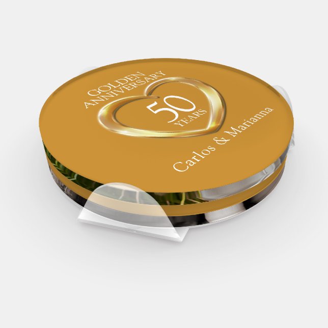 50th wedding anniversary gold heart custom photos coaster set (Set)