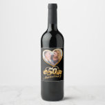 50th Wedding Anniversary Gold Heart Wine Label