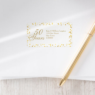 50th Wedding Anniversary Gold Hearts Address Label