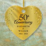 50th Wedding Anniversary Gold Hearts Confetti Ceramic Ornament<br><div class="desc">Featuring delicate gold love hearts confetti on a gold foil background. Personalize with your special fifty years golden anniversary information in chic typography. Designed by Thisisnotme©</div>