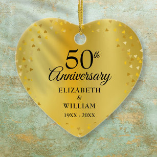 50th Wedding Anniversary Gold Hearts Confetti Ceramic Ornament