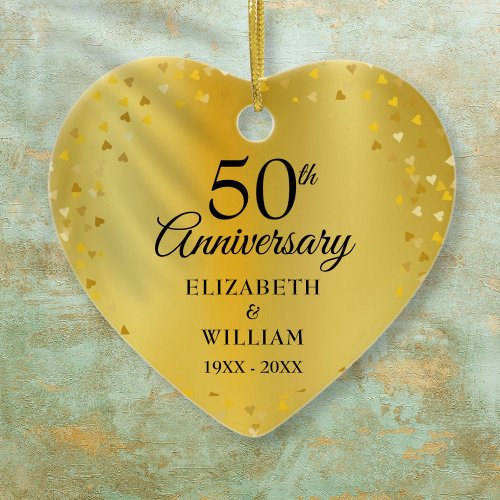 50th Wedding Anniversary Gold Hearts Confetti Ceramic Ornament