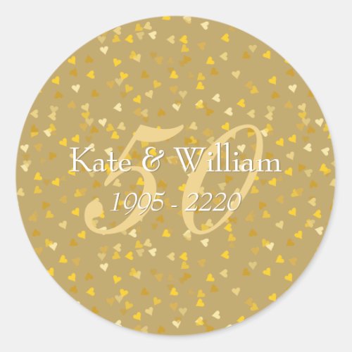 50th Wedding Anniversary Gold Hearts Confetti Classic Round Sticker