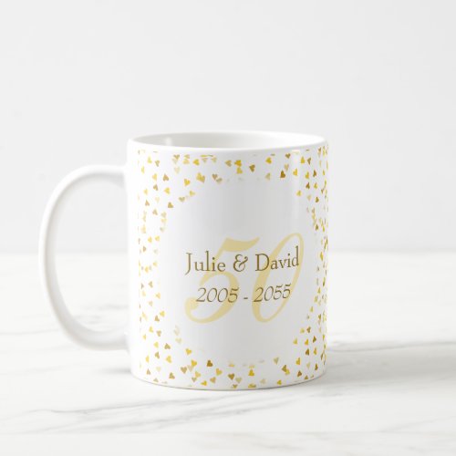50th Wedding Anniversary Gold Hearts Confetti Coffee Mug
