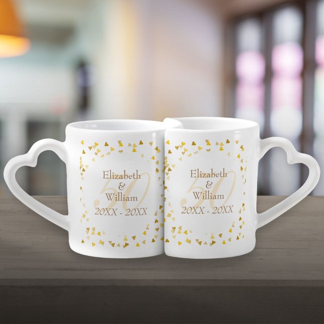 50th Wedding Anniversary Gold Hearts Confetti Coffee Mug Set (50th Wedding Anniversary Gold Hearts Confetti Coffee Mug Set)
