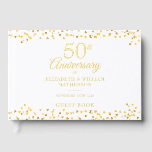 50th Wedding Anniversary Gold Hearts Confetti Foil Guest Book