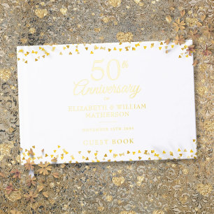 50th Wedding Anniversary Gold Hearts Confetti Foil Guest Book