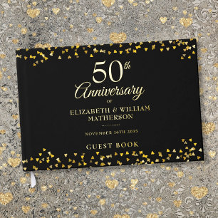50th Wedding Anniversary Gold Hearts Confetti Foil Guest Book