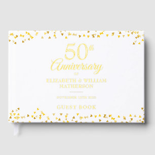 50th Wedding Anniversary Gold Hearts Confetti Foil Guest Book