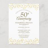 50th Wedding Anniversary Gold Hearts Confetti  Invitation Postcard (Front)