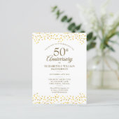 50th Wedding Anniversary Gold Hearts Confetti  Invitation Postcard (Standing Front)