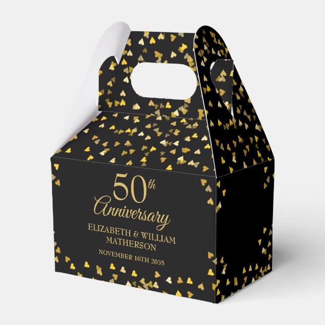 50th Wedding Anniversary Gold Hearts Favor Box (Front Side)