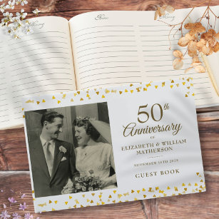 50th Wedding Anniversary Gold Hearts Photo Guest Book