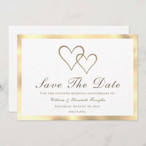 50th Wedding Anniversary Gold Hearts   Save The Date
