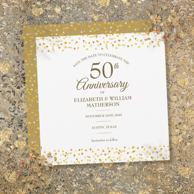 50th Wedding Anniversary Gold Hearts Square Save The Date (50th Wedding Anniversary Gold Hearts Square Save The Date)