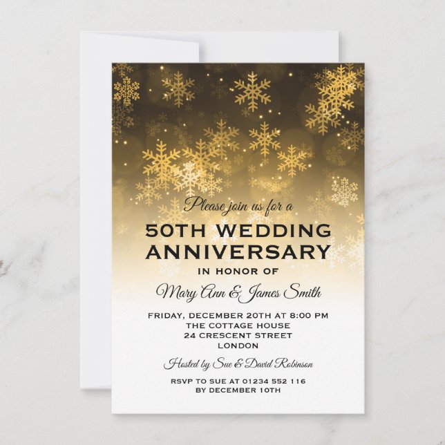 50th Wedding Anniversary Gold Holiday Sparkle Invitation (Front)
