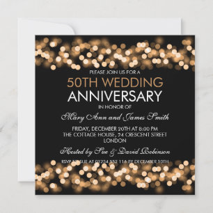 50th Wedding Anniversary Gold Hollywood Glam Invitation