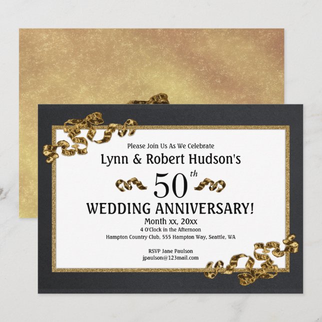 50th Wedding Anniversary Gold Invitation (Front/Back)