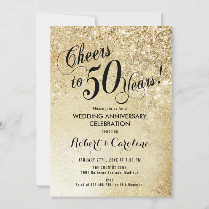 Personalised 50th Gold Wedding Anniversary Invitations & Envelopes 