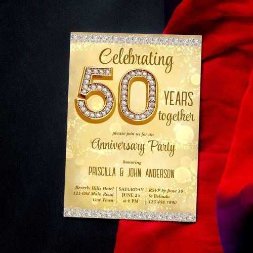 50th wedding anniversary gold jewelry invitation 