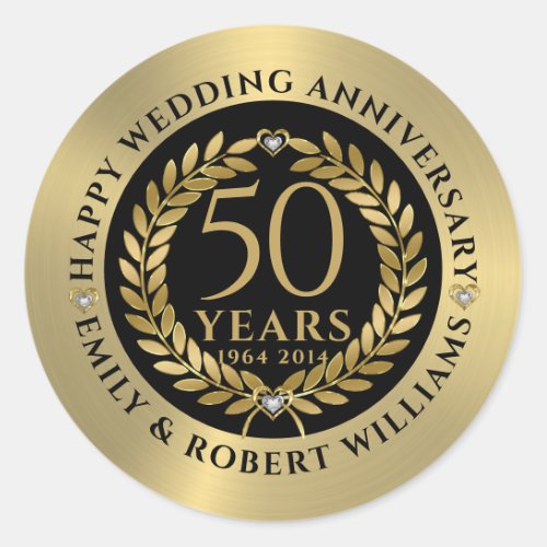 50th wedding anniversary Gold laurel wreath Dinner Classic Round Sticker