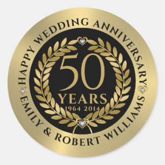 50th wedding anniversary Gold laurel wreath Dinner Classic Round Sticker