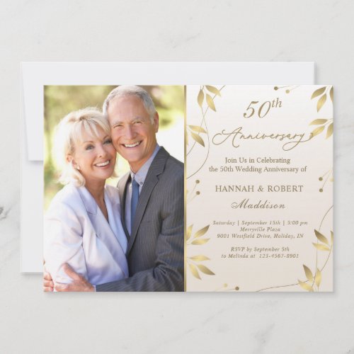 50th Wedding Anniversary Gold Leaves Invitation