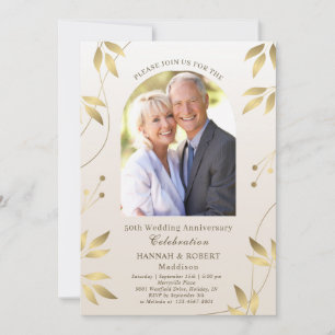 50th Wedding Anniversary Gold Leaves Invitation