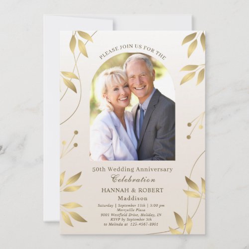 50th Wedding Anniversary Gold Leaves Invitation