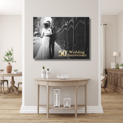 50th Wedding Anniversary  Gold Lettering  Photo Canvas Print
