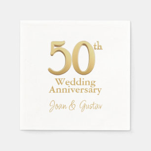 50th Wedding Anniversary Gold Lettering White Napkins