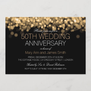 50th Wedding Anniversary Gold Lights Invitation