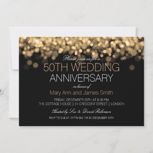 50th Wedding Anniversary Gold Lights Invitation