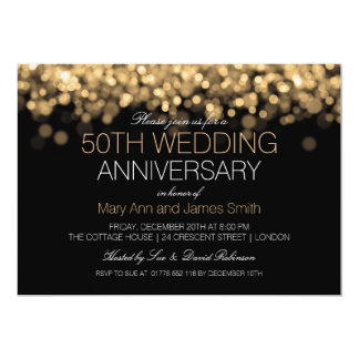 50th Wedding Anniversary Gold Lights Invitation